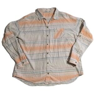 prAna Button Up Shirt Womens L Organic Cotton Striped Long Sleeve Outdoor Travel